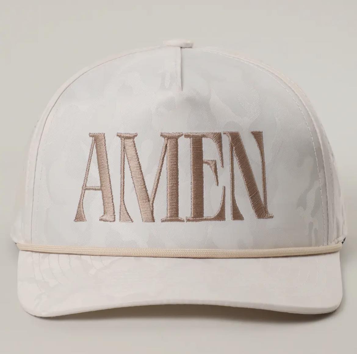 White Camo Amen Tan Embroidery Hat
