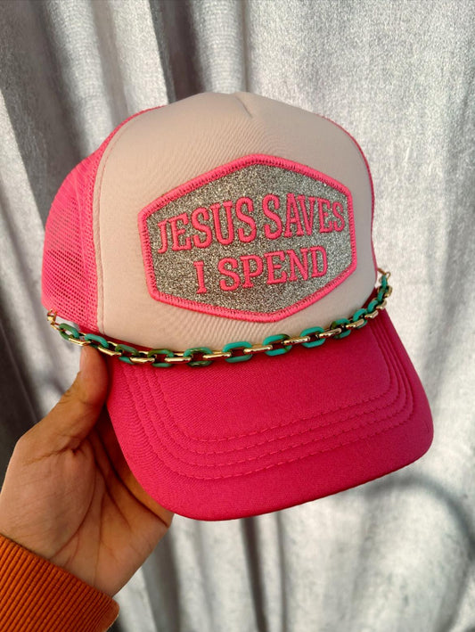 Pink Jesus Saves I spend Patch Hat