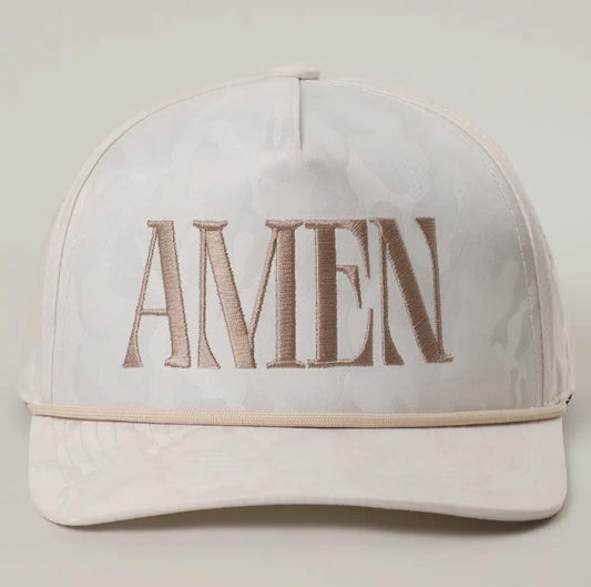 White Camo Amen Tan Embroidery Hat